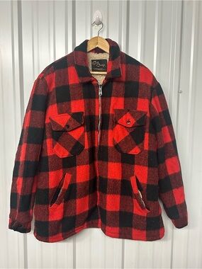 Vintage Cal-Craft Men’s Buffalo Check Wool Jacket Faux Sherpa Lined